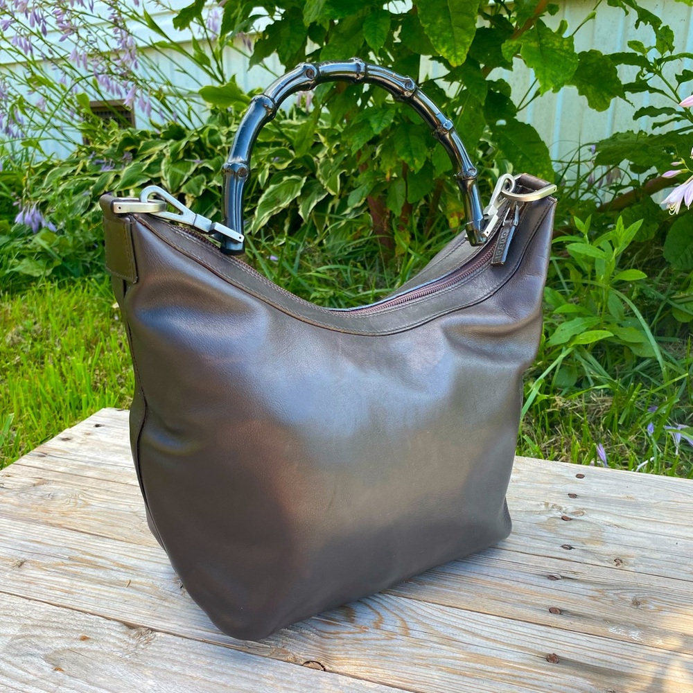 Authentic Gucci Bamboo collection leather shoulder bag